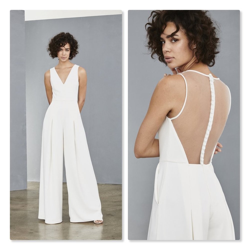 Amsale Bridal Sheer Back Jumpsuit size 16 in Ivory Modern Wide Leg